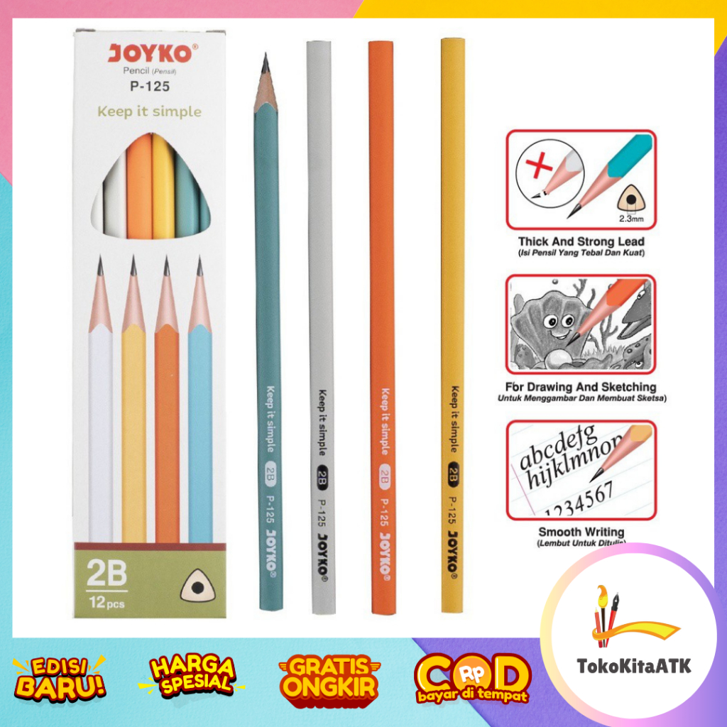 

(1pcs) Pensil Joyko 2B warna warni P-125 Pensil Komputer 2B