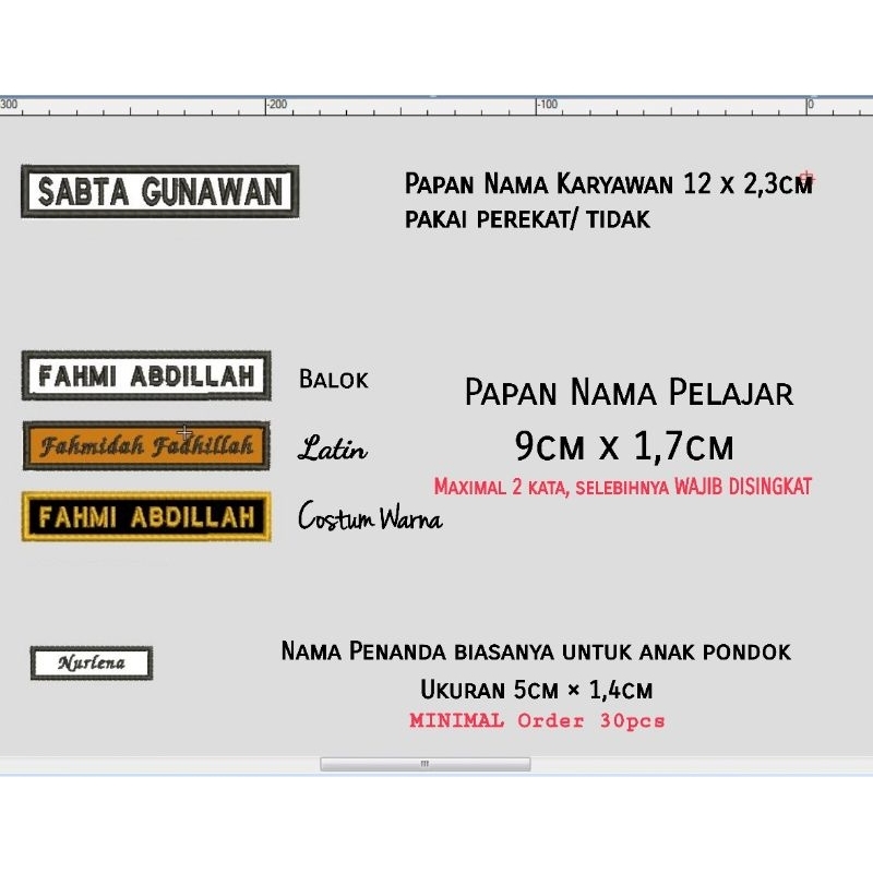 PAPAN NAMA BORDIR KOMPUTER MURAH SATUAN