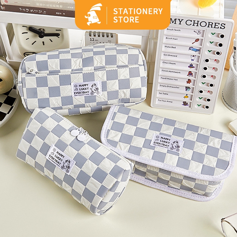 

Kotak Pensil/Pencil case/Tempat Pensil Kotak-kotak Krim Kapasitas Besar-Rabbit Stationery