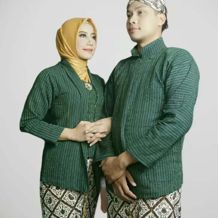 Baju lurik pria dan wanita adat jawa/Baju couple lurik hijau pakaian tradisional jawa/surjan pria
