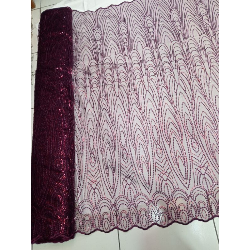 Bahan/kain Tulle bordir burgundy/Tille bordir khusus warna burgundy
