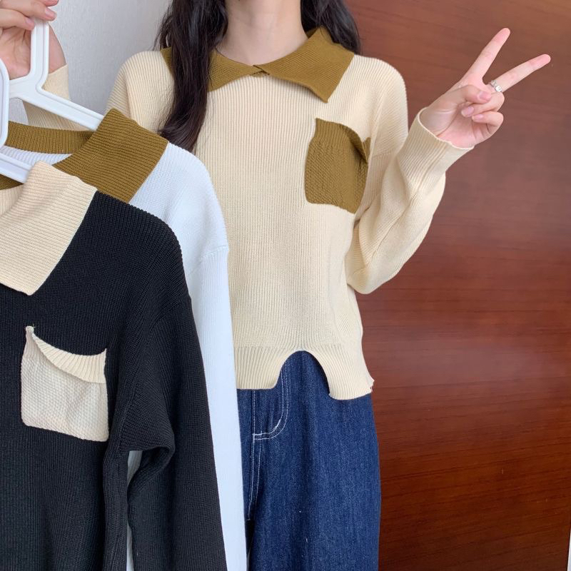 [ YENLIKA ] - Bianca Knit Top | Long Sleeve Top | Atasan Crop Lengan Panjang Korea Long Sleeve V Nec