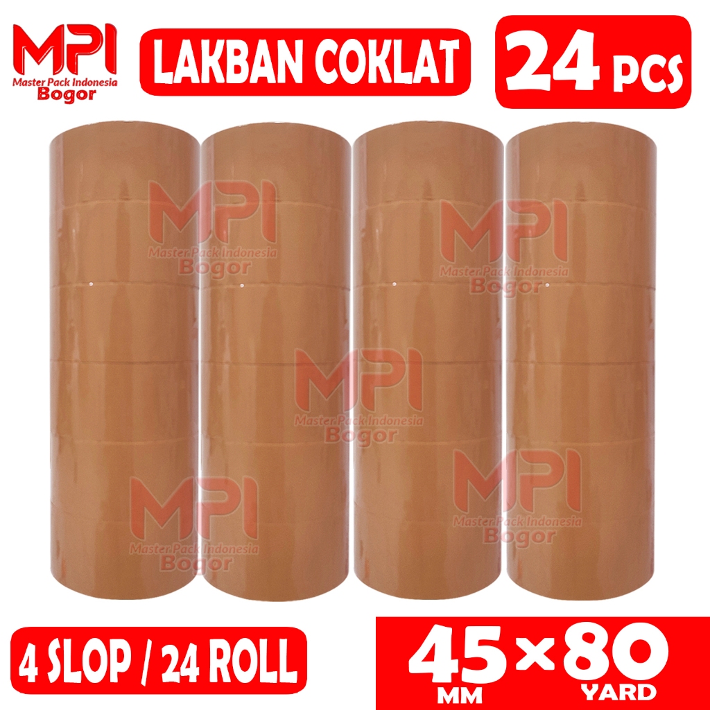 

4 SLOP [ 24 PCS ] - Lakban Coklat 45 mm x 80 Yard - Lakban MPI - Master Pack Indonesia Bogor