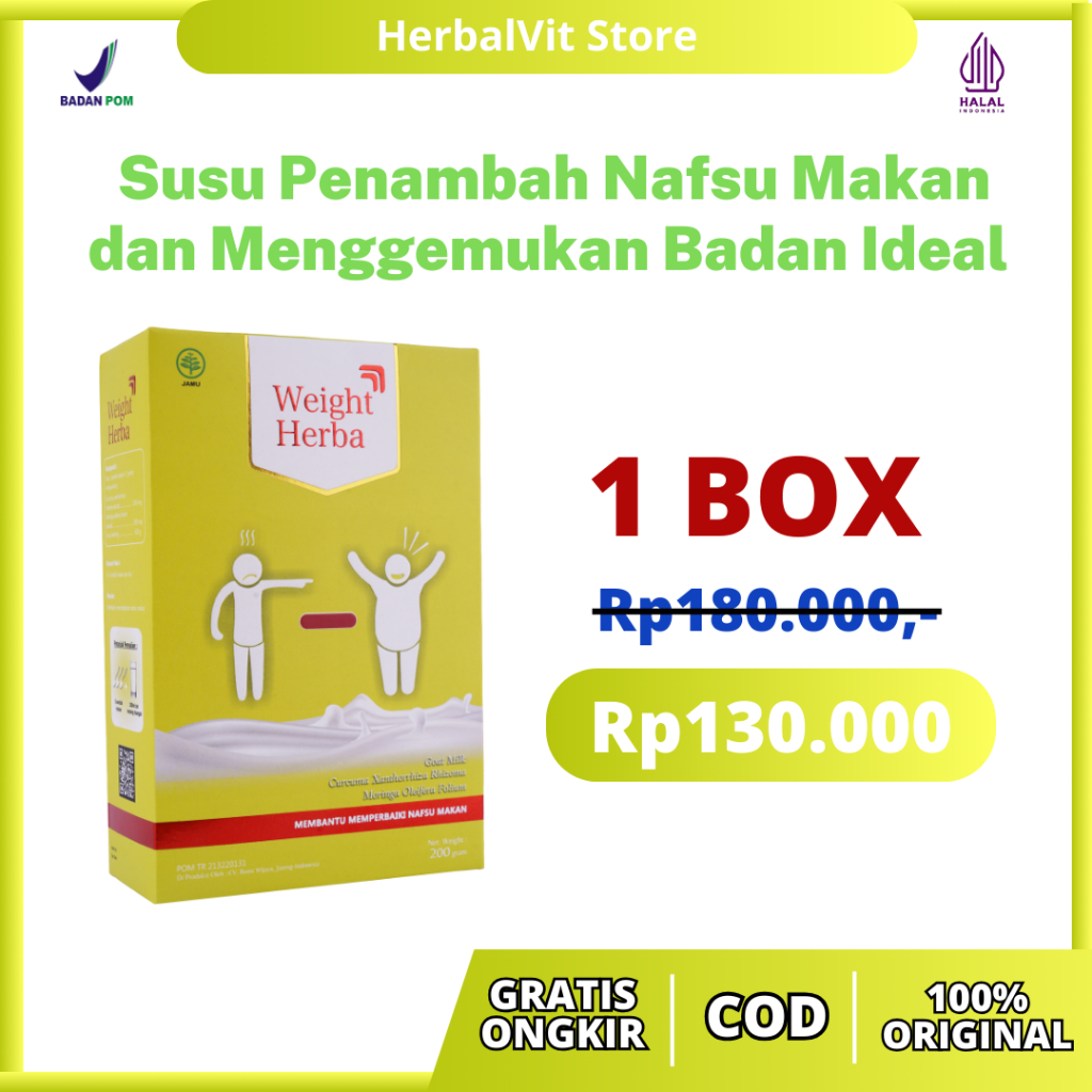 

Weight Herba 100% Original | Susu Penambah Nafsu Makan dan Menggemukan Badan Ideal isi 200 GRAM