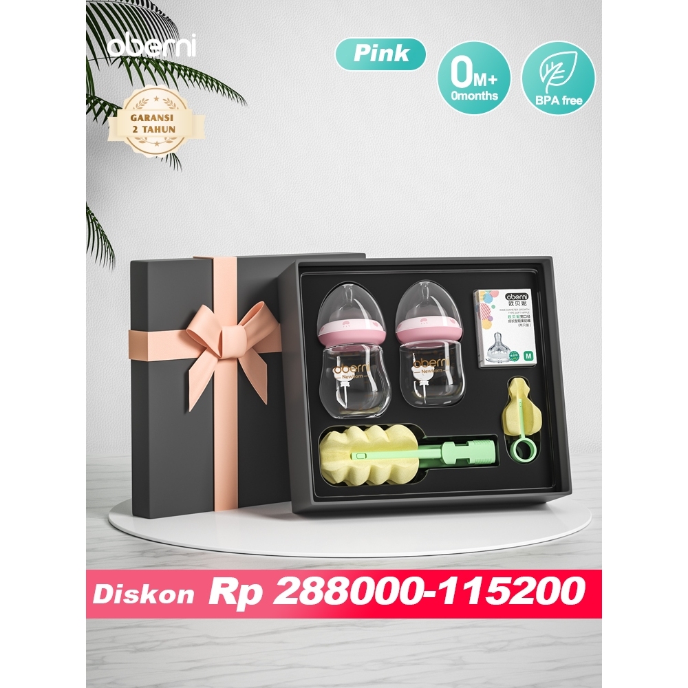 Oberni Botol Susu Kaca Bayi Gift Set  Kado untuk baru lahir 0-6 bulan anti kolik Borosilikat hadiah