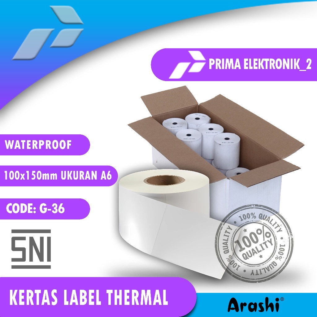 

Kertas Label Thermal / Sticker Label Continuous / Label Kertas Barcode 100x150mm Isi 500pcs Tebal Premium Waterproof Tidak Luntur Lem Kuat Grosir PE 2