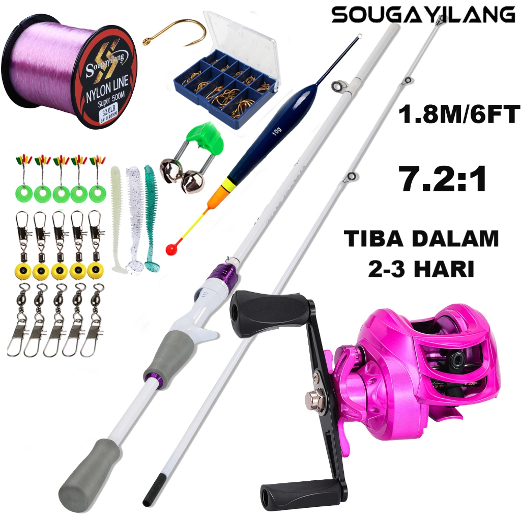 Sougayilang Joran Pancing Set 1.8M  Carbon 10kg 7.2:1 Casting Set Joran Set Lengkap