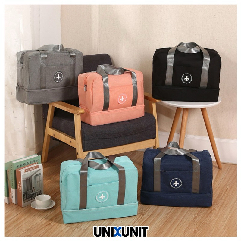 UNIXUNIT Tas Travel 2in1 Bagasi Kabin Pesawat Koper Hand Bag Lipat Organizer Baju Sepatu Tahan Air