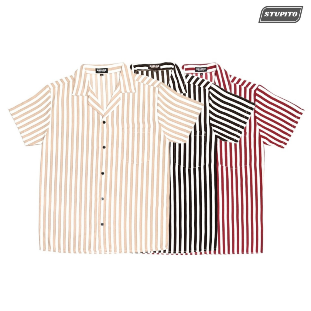 Shirt Man Bowling Kemeja Salur / Kemeja Stripe Pria Hawaiian Shirt