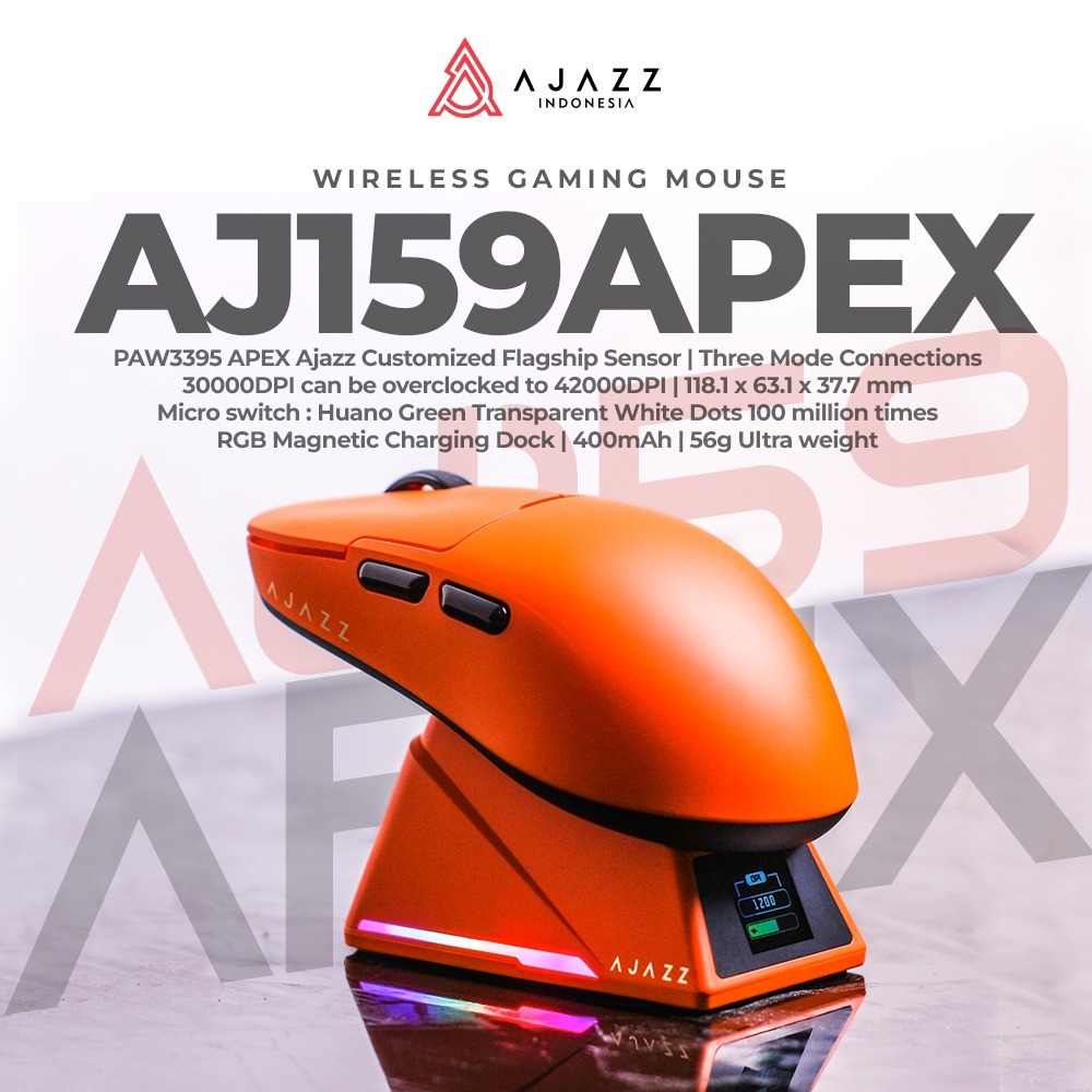 Ajazz AJ159 AJ-159 APEX Wireless Gaming Mouse Triple Connection with Charging Station