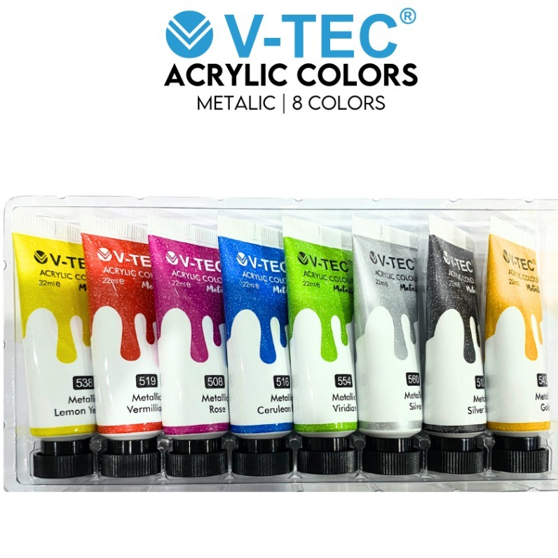

V-TEC ACRYLIC COLOUR SET METALLIC 8 COLORS x 22ML MAC 228-1