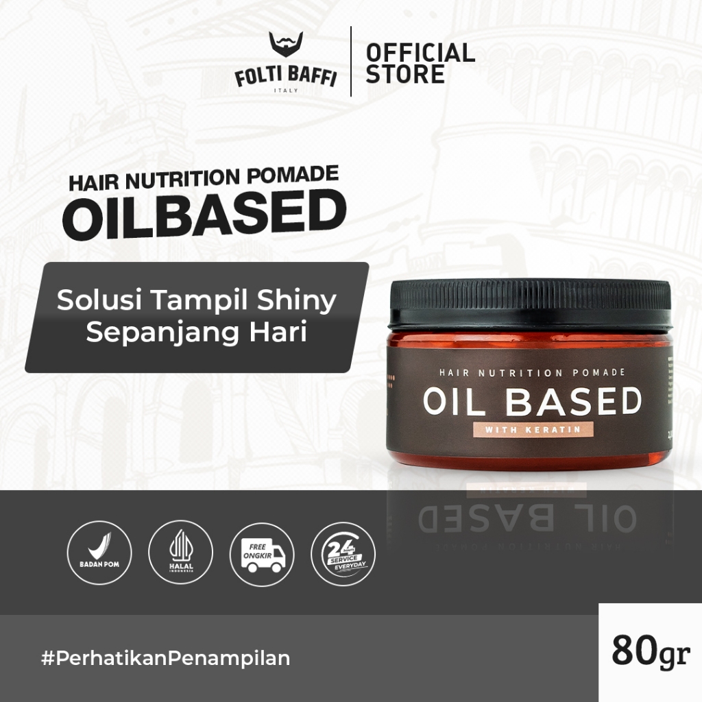 Oil Based Pomade - Untuk Rambut Kering - Hasil Mengkilap - FOLTI BAFFI