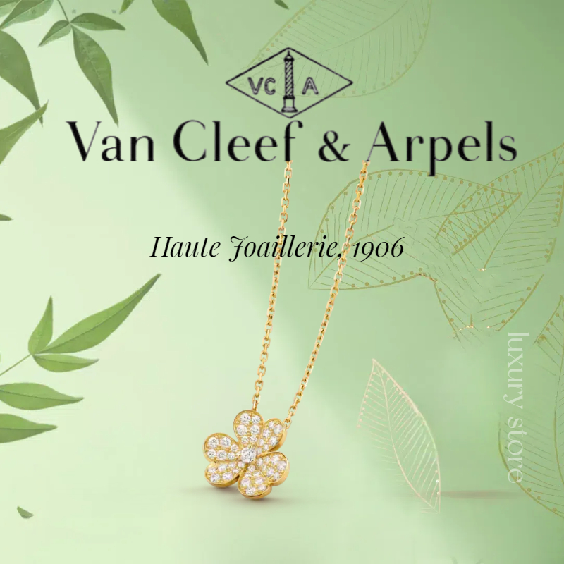 Van Cleef & Arpels Van Cleef & Arpels 18k Gold au750 Kalung Bunga Frivole Liontin Fashion Kalung Ema