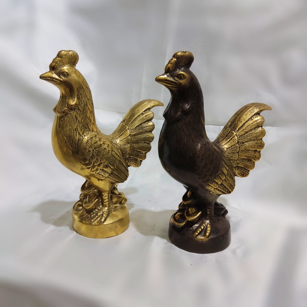 Patung Ayam Jago Kuningan Shio Chicken Rooster Brass Statue Dekorasi Hiasan Pajangan Unik Antik Souv