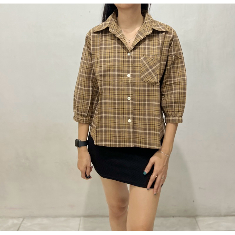 Blouse / Blus / Atasan Wanita / Kemeja / Kotak Kotak/ Lengan Panjang / Bahan Katun / B338