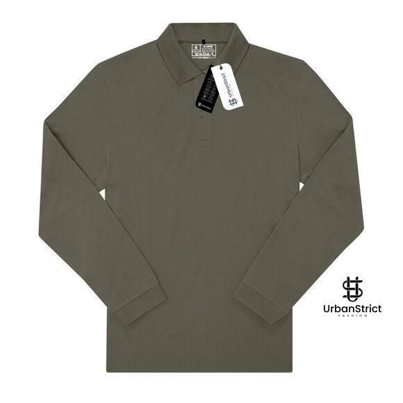 Urbanstrict - Polo Shirt Lengan panjang Polos Hijau Army