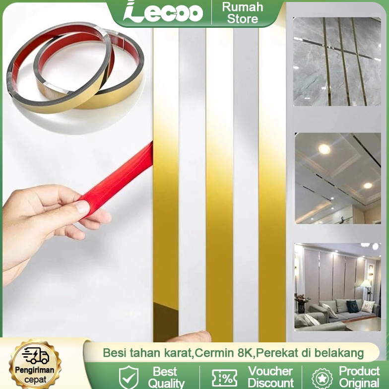 KODE H98G 5M Rol Wall molding stiker dinding stainless steel List plat strip mirror gold cermin Perb