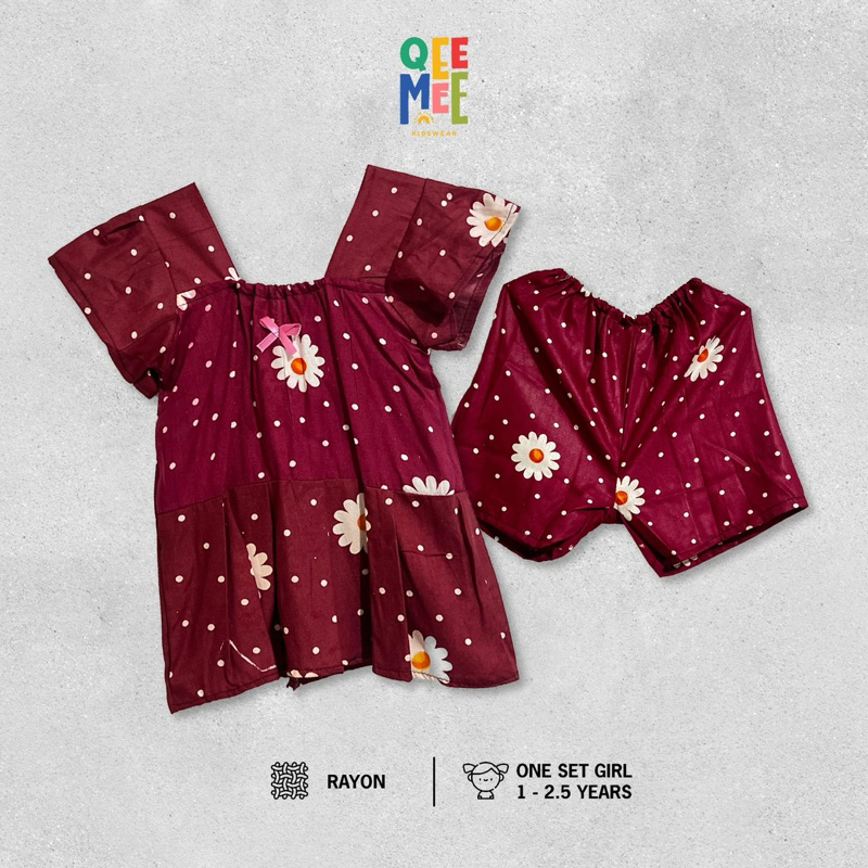 ONE SET ANAK PEREMPUAN DASTER ANAK BAJU MAIN MOTIF DAISY MARUN