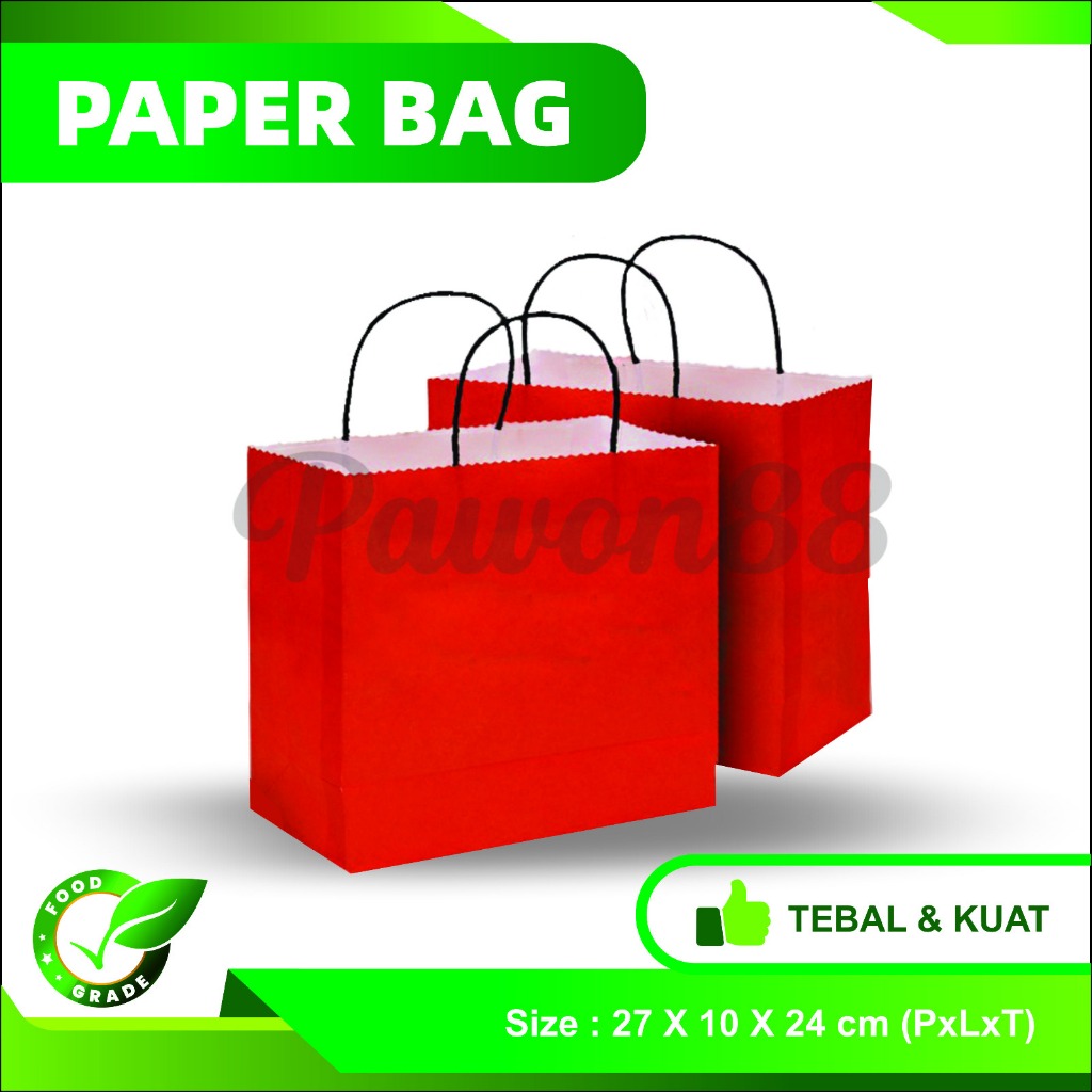 

Paper Bag Polos- Paper Bag Imlek - Paper Bag Natal - 27x10x24 cm - MERAH (20pcs)