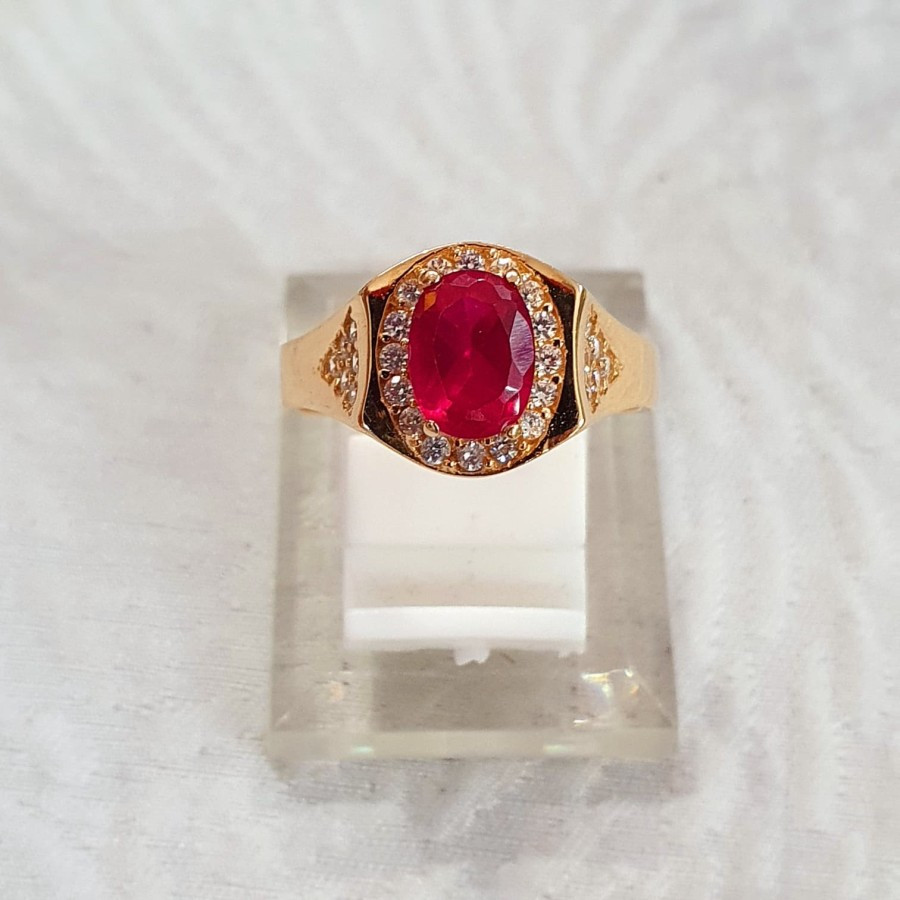 cincin cowok pria laki batu merah variasi ad emas 70% 700 70 % variasi