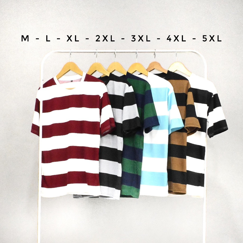Baju Kaos Salur Dewasa Jumbo Pria Wanita Baju Stripe