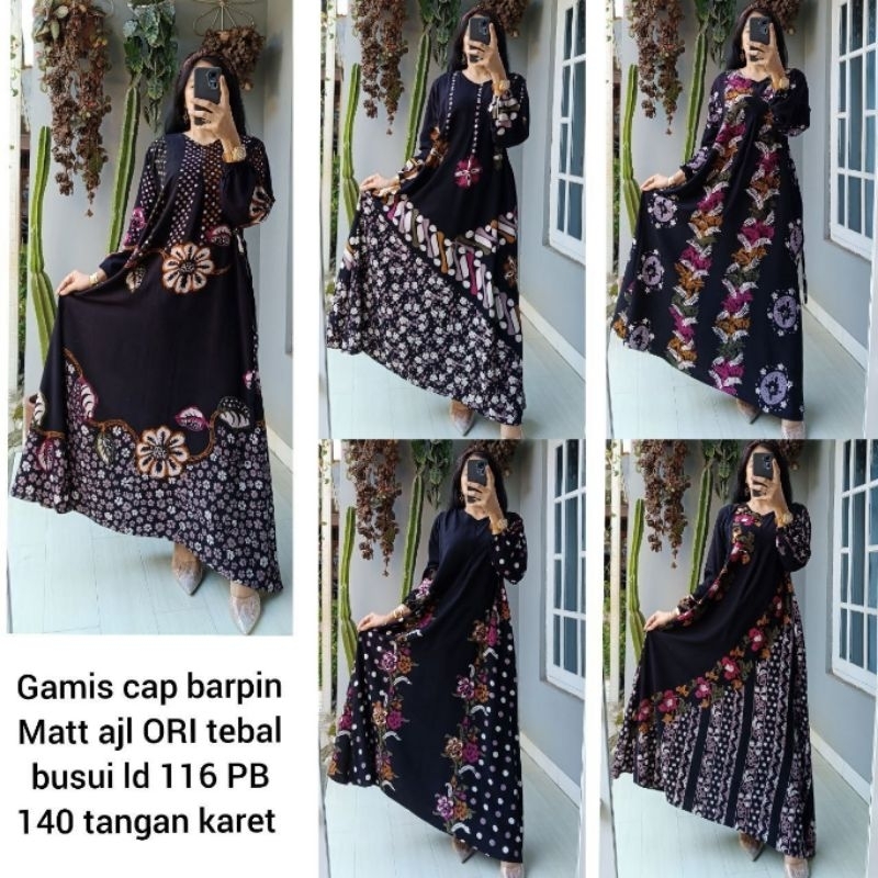 Gamis Abstrak malam hitam motif rayon ajl  premium batik cap