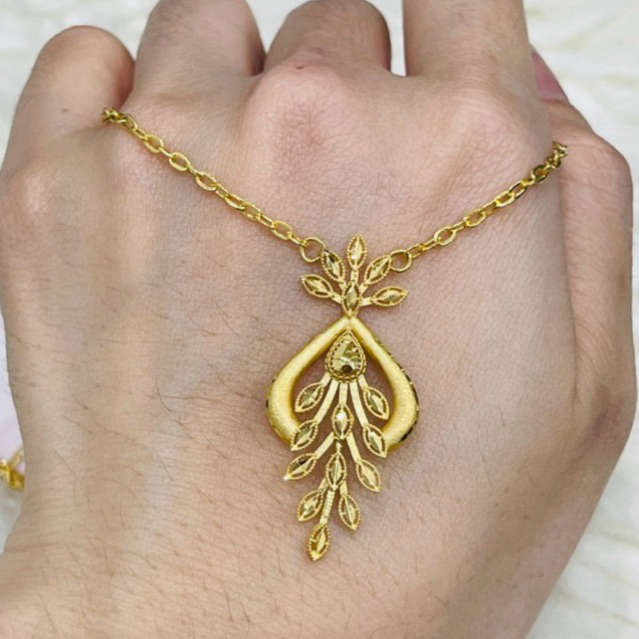 kalung fancy daun etnik unik emas asli kadar 700
