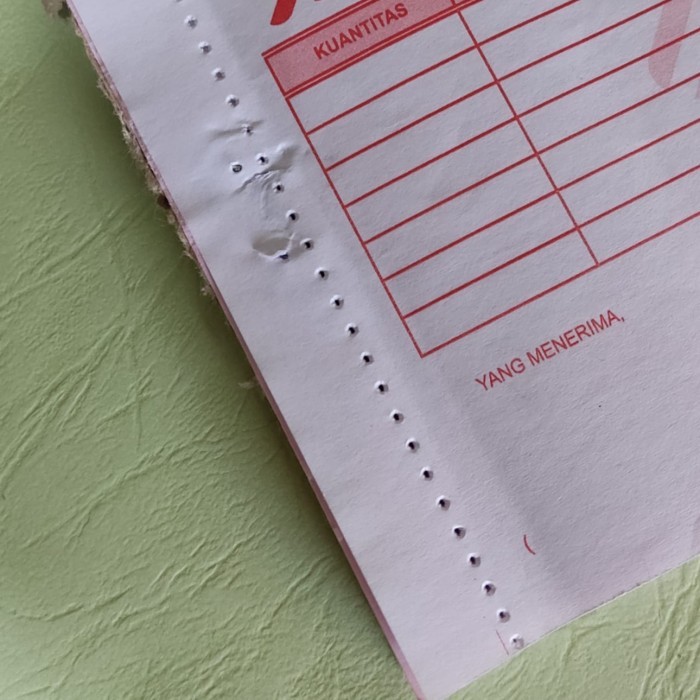 

Tambahan Perporasi / cacah Garis Sobek Garis Putus Nota Bon Faktur