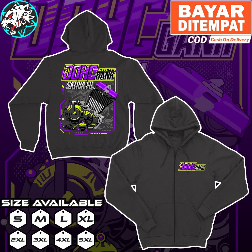 Jaket Zipper DOHC Gank Satria FU 4 Valve 4 Stroke Baju Distro Pskn DOHC Pasukan DOHC Motor Four Stro