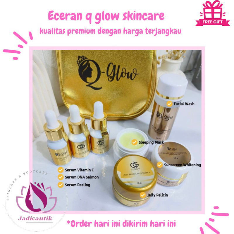 Beli 1 dapat hadiah‼️ Eceran q glow skincare jelli pelicin acne spot serum feeling serum dna salmon 