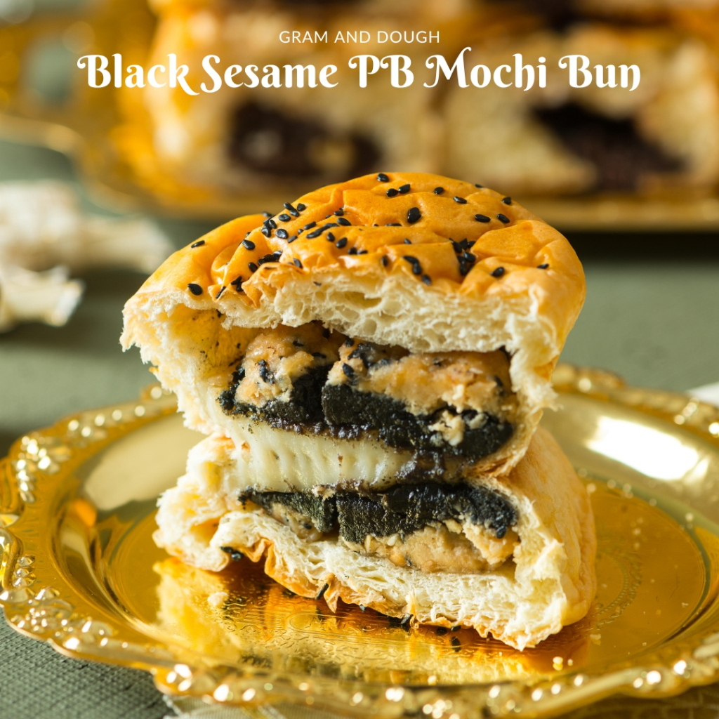 

BLACK SESAME PEANUT BUTTER MOCHI BUN - GRAM AND DOUGH