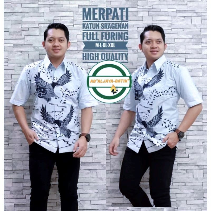 Batik pria Biru Muda Lengan pendek Kemeja batik furing M L XL XXL KATUN PREMIUM Reguler Slimfit Merp