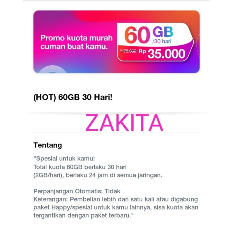 Perdana Tri Sakti 60gb - 35ribu (KARTU SAJA)