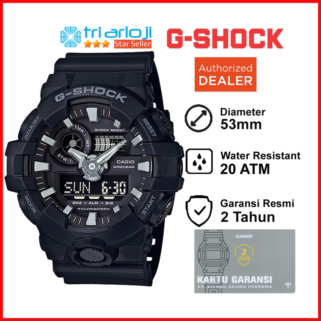 Casio G-Shock Jam Tangan Pria GA-700-1B GSHOCK GA700 GA-700-1 GA-700 Hitam Putih