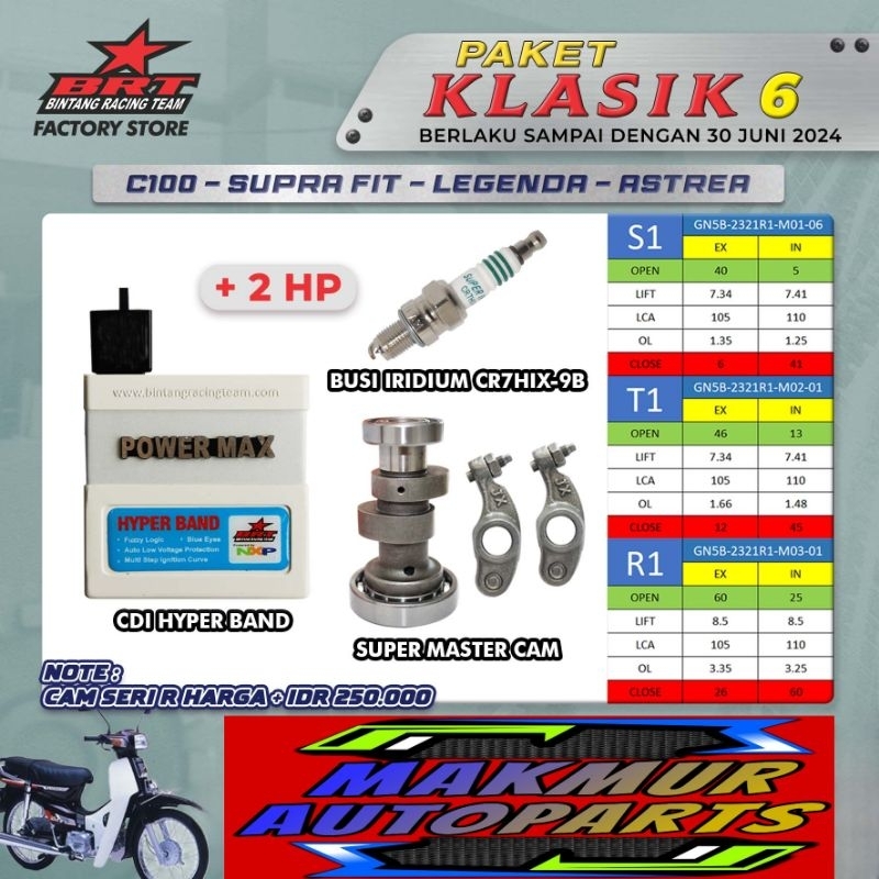 Paket Klasik 6 BRT Cdi - Master Cam - C100 / SUPRA FIT / LEGENDA ASTREA (BINTANG RACING TEAM BRT)