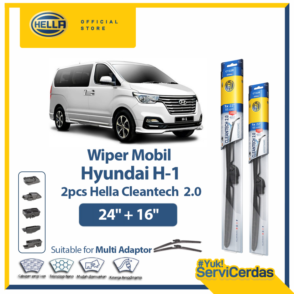 Wiper Mobil Hyundai H-1 24” + 16” (2pcs) - HELLA Cleantech 2.0