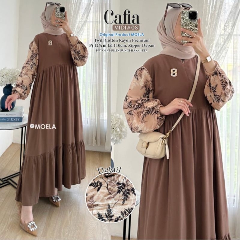 CAFIA MIDI ORIGINAL MOELA || GAMIS KOMBINASI MIDI DRESS TWILL RAYON BEST SELLER TERMURAH