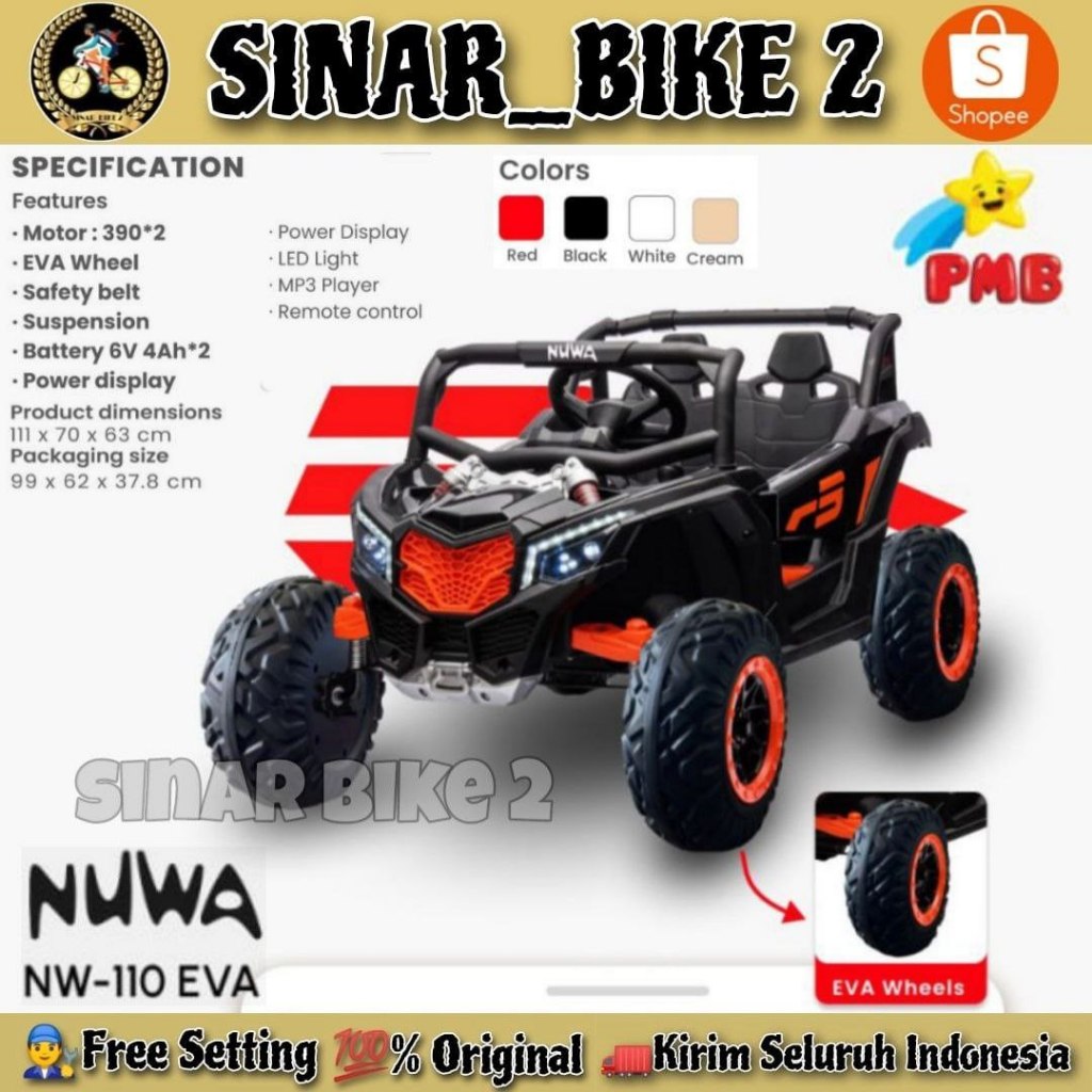 Mobil Mobilan Aki Anak PMB NUWA NW-110 JEEP Mainan anak Ban Karet Remote