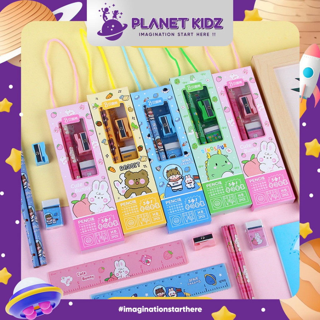 

PLANETKIDZ FK89 Stationary Set Alat Tulis 5 In 1 Set Alat Tulis Kartun Set Alat Tulis 5 In 1 Lucu Set Alat Tulis Anak Motif Kartun