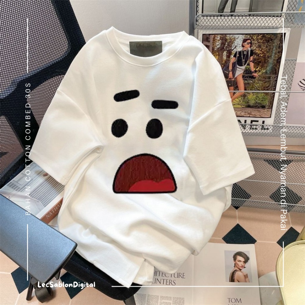 Kaos Oversize Face Shock Cartoon Pria dan Wanita Japan Korea Combed 24S