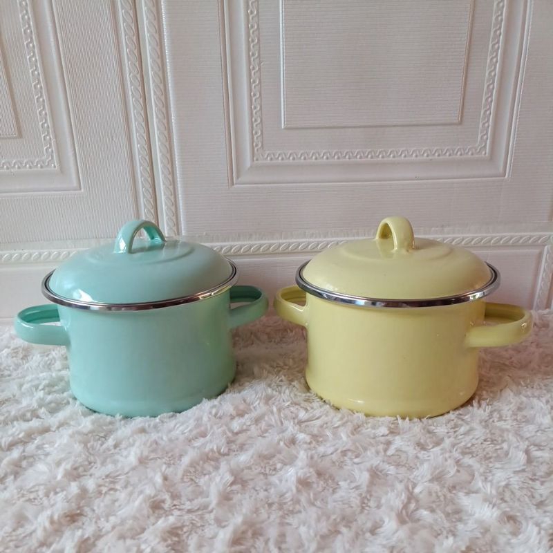 Panci masak enamel 14cm polos pastel