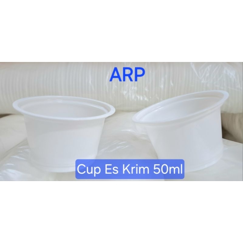 Cup Es Krim PLASTIK Warna Putih Susu Ukuran 50ml/Cup Es Krim  Putih Susu Bahan Plastik-50ml/Cup Es k
