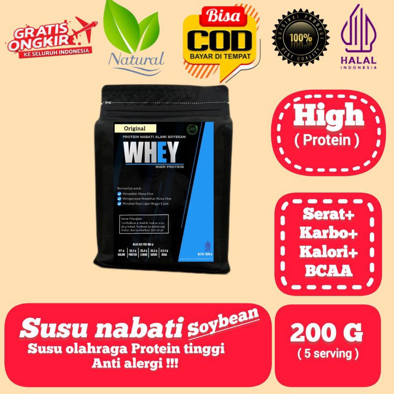 WHEY PROTEIN/200GRAM/SUSU KEDELAI/SOYBEAN/NUTRISI FITNES/SUPLEMEN FITNES/SUSU SOYA 200GRAM