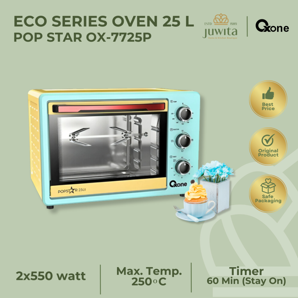 Oven Listrik Jumbo Oxone Pop Star Series OX-7725P 25 Liter Low Watt Rotisserie Panggang