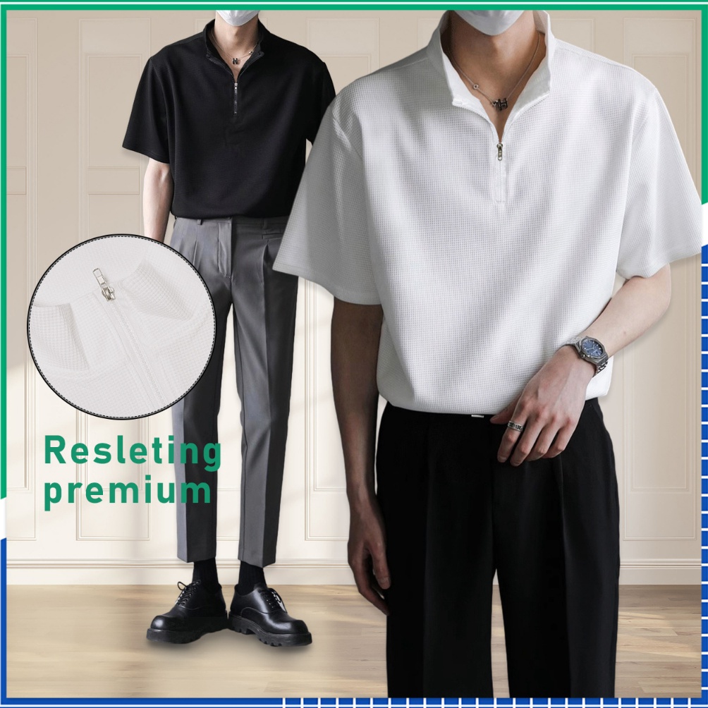 KODE H12A old money style pria baju pria kaos Polo keren korean style Half Zip Sweatshirt Waffle Kni