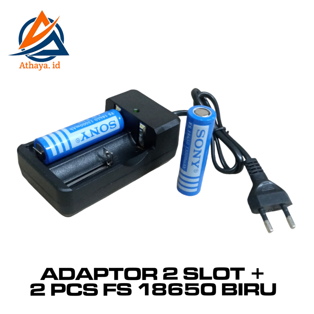 Alat Cas / Casan 2 Slot + 2 Pcs Baterai FS 18650 13000mAh 4,2Volt Warna Biru