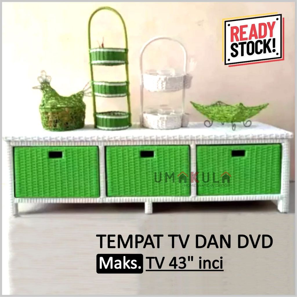 Rak Lemari Rotan Sintetis 3 Laci Buffet Bufet Meja TV Ruang Tamu Serbaguna Minimalis Murah Terbaru