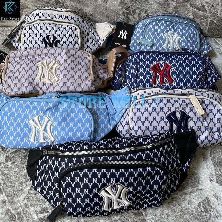KODE Q58Y Tas Slempang Waistbag Yankees MLB NY Motif Denim Fullset WB