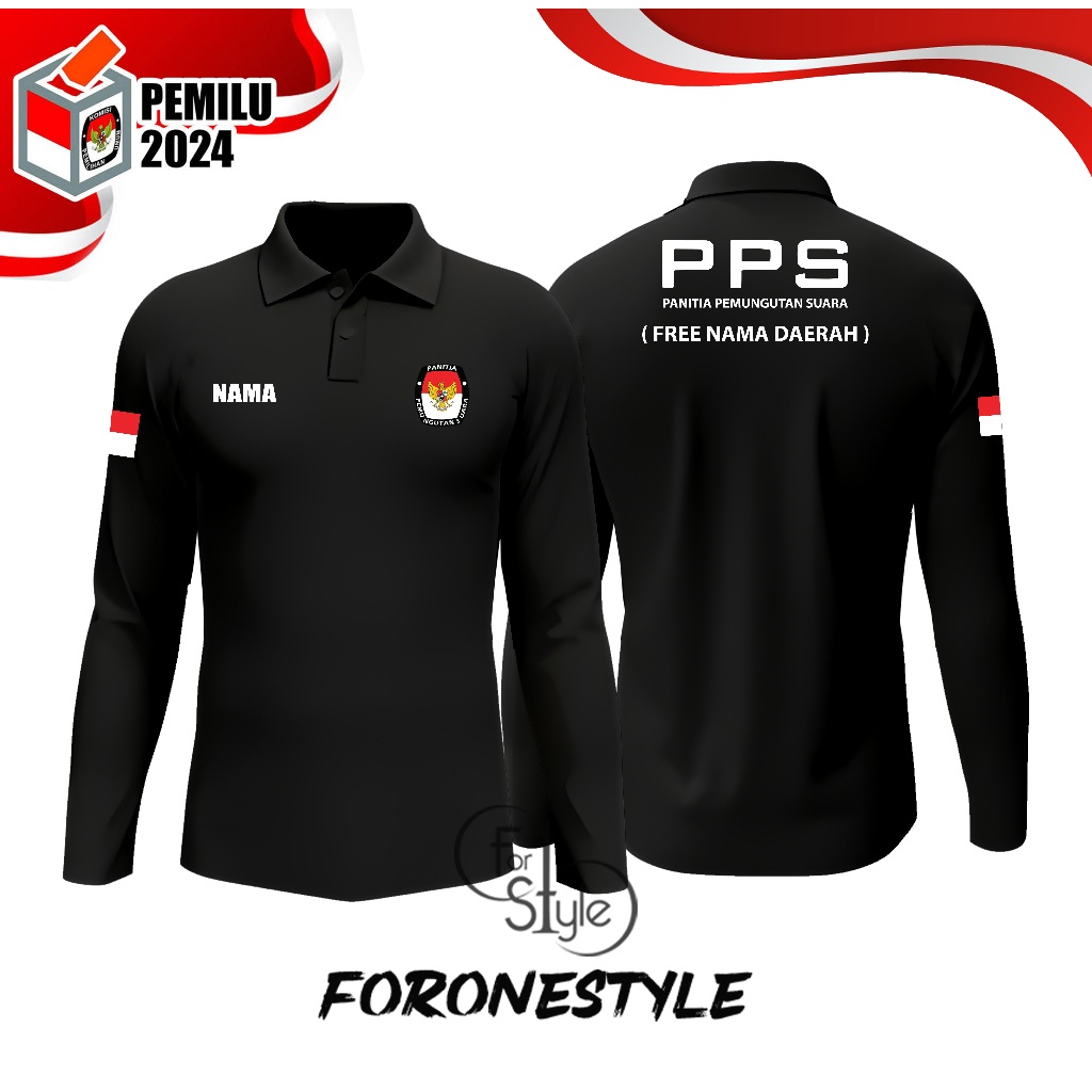 POLOSHIRT LENGAN PANJANG PPS PANITIA PEMUNGUTAN SUARA - KAOS KERAH LENGAN PANJANG PPS - FREE NAME DE