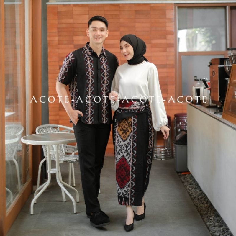ACOTE Couple Tenun Clara Red Black - Set Baju Tenun & Rok Troso Jepara
